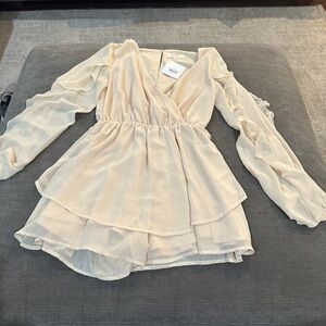 Cream Long Sleeve Layered Romper